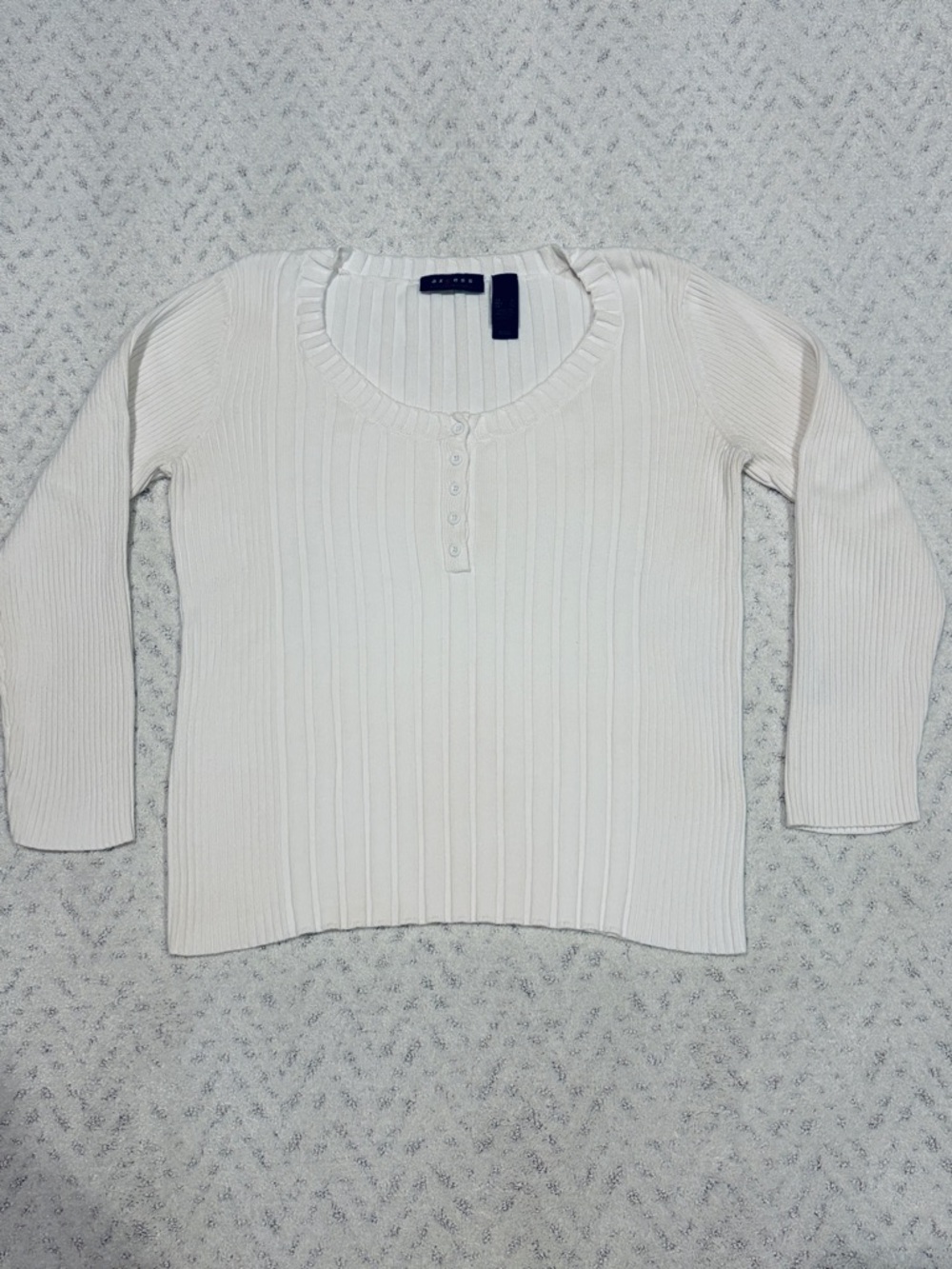 Axcess Liz Claiborne Ribbed Henley Cotton Sweater White Fits Like Large Tag XL
